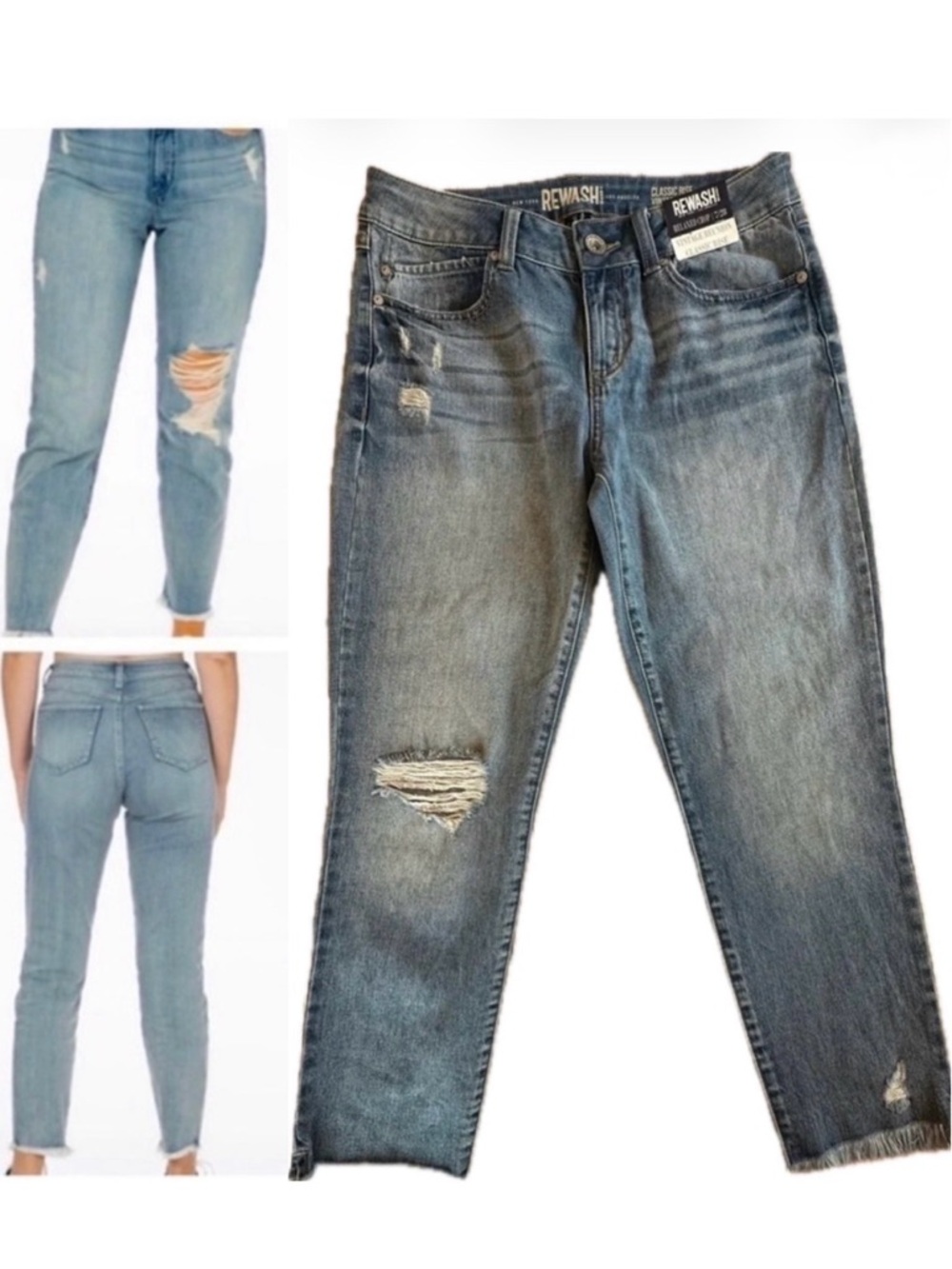NWT Rewash Classic Rise Vintage Reunion Relaxed Crop Raw Hem Jeans 7/28